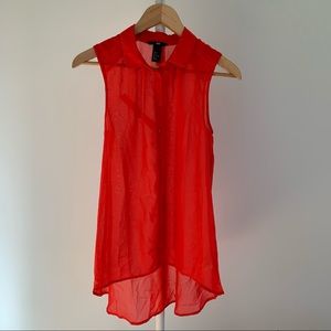 H&M Sleeveless Sheer Red Button Down
